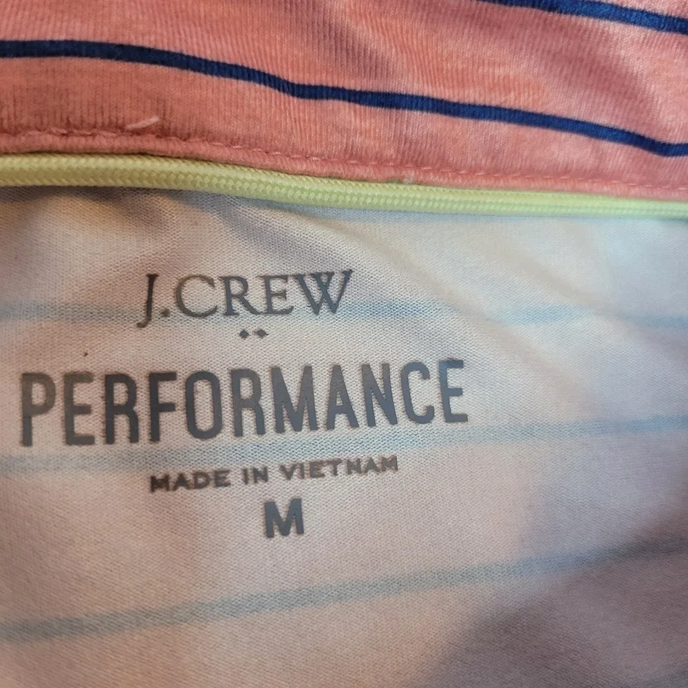 J.Crew Performance Polo Mens Medium Pink Blue Striped Excellent BQ005 Stretch